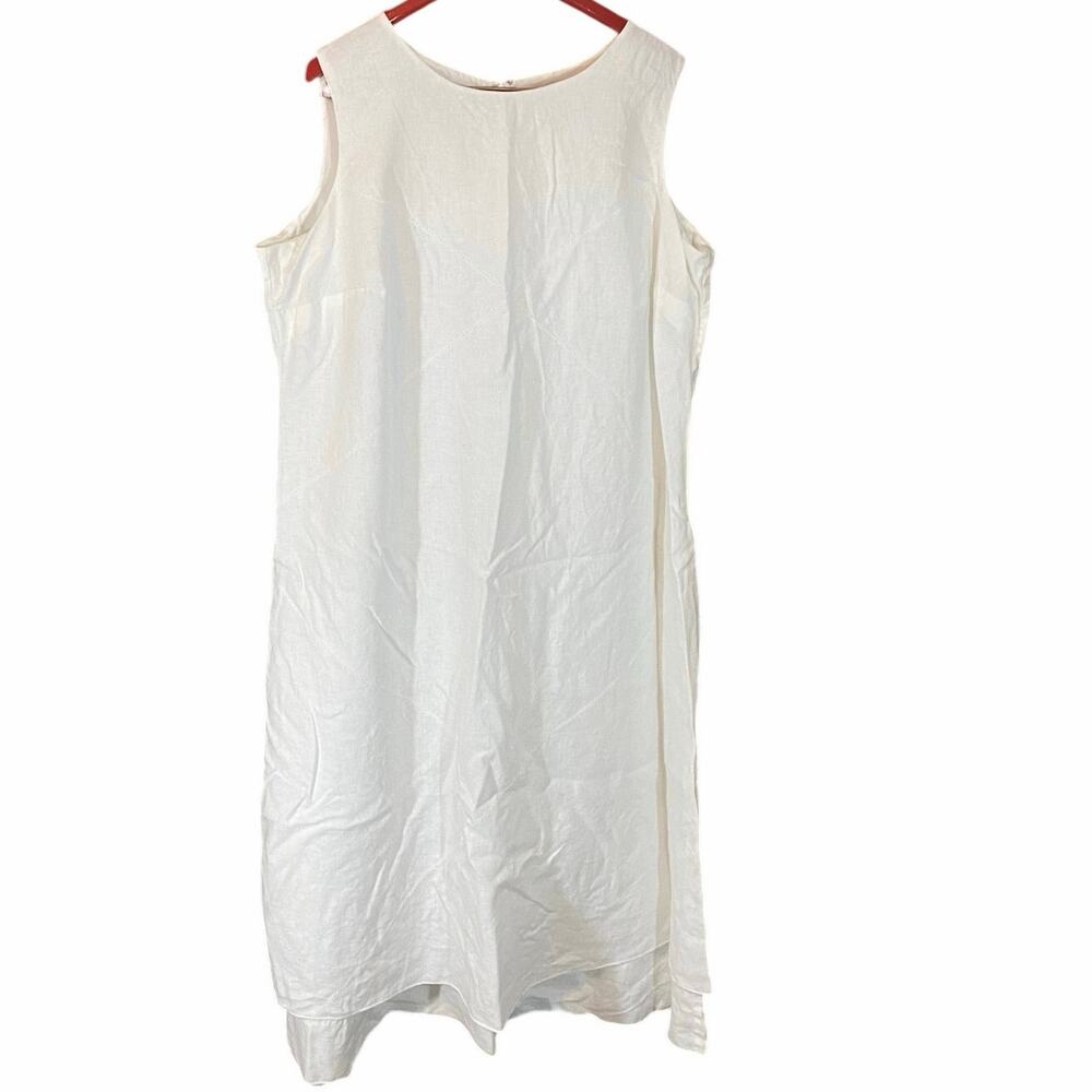 Bridgewater Studio Plus Size 22W White Linen Sleeveless Dress Lined Back Zip